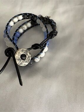 Blue, White & Black Beaded Wrap Bracelet - Women Jewelry